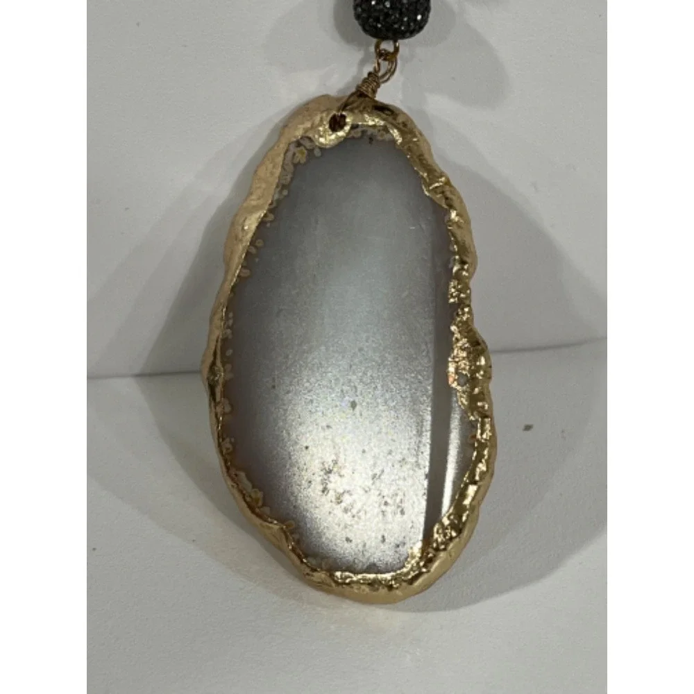 Beaded Necklace Agate‎ Slice Pendant Boho Chic Statement Jewelry
